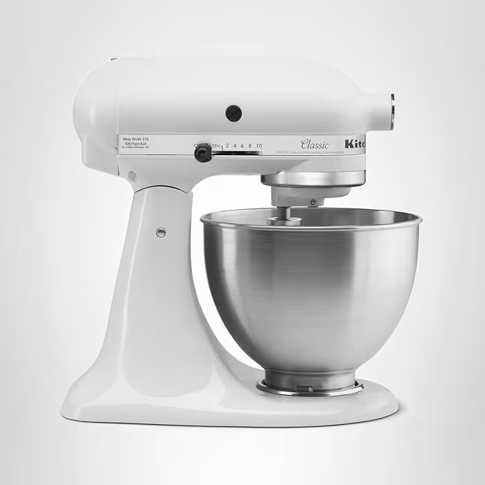 KitchenAid Classic Series 4.5 Quart Tilt-Head Stand Mixer K45SS, White,
