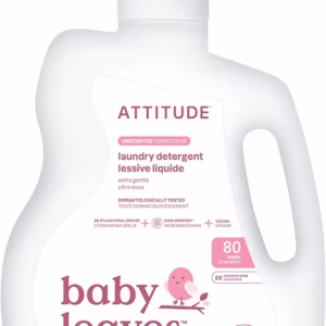 ATTITUDE Baby Laundry Detergent Liquid, EWG Verified, Safe for Baby Clothes, Infant and Newborn, Vegan and Naturally Derived Washing Soap, HE Compatible, Unscented, 80 Loads, 67.6 Fl Oz