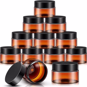 SATINIOR 24 Pieces Empty Clear Plastic Jars with Lids Round Storage Containers Wide Mouth for Beauty Product Cosmetic Cream Lotion Liquid Butter Craft and Food(Amber Lid,6 oz)