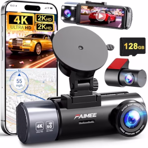 4K+2K+2K 3 Channel Dash Cam Front and Rear, 128GB Card Included, Dash Camera for Cars 5.8G/2.4G Dual Wifi, Built-in GPS, Night Vision, WDR, 170°Wide Angle, G-Sensor Emergency Lock, 24H Parking Monitor 1K+ bought in past month