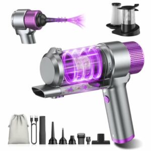 EYYA Handheld Car Vacuum Cleaner Cordless, 16000PA Powerful Hand Held Vacuum Cordless Rechargeable, 4-in-1 Portable Mini Vacuum & Air Duster with Multi-Nozzles and LED Light for Car Home Office