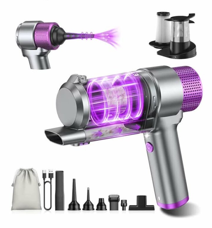 EYYA Handheld Car Vacuum Cleaner Cordless, 16000PA Powerful Hand Held Vacuum Cordless Rechargeable, 4-in-1 Portable Mini Vacuum & Air Duster with Multi-Nozzles and LED Light for Car Home Office
