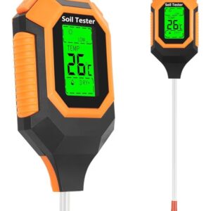 4-in-1 Soil Moisture Meter Digital PH Meter/Soil Moisture/Plant Temperature/Sunlight Intensity, Backlight LCD Display, Soil Test Meter for Garden, Lawn, Plant Care, Farm and Indoor Outdoor Plants